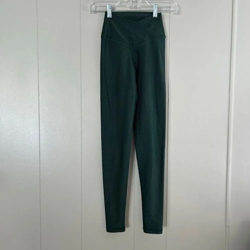 Aerie OFFLINE Real Me Ribbed Crossover High Rise Leggings XS Dark Green
